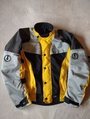 BMG British Motorcycle Gear Jacket Mens XL Yellow Black Gray Reflective Armor